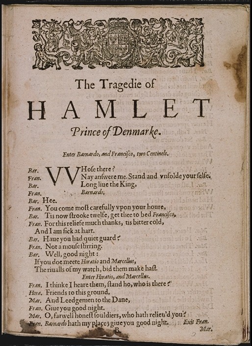 Opening page of The Tragedie of Hamlet from Shakespeare’s First Folio