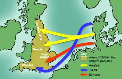 Settlement routes of Angles, Saxons and Jutes
