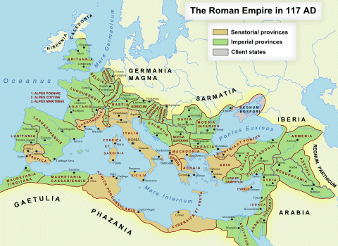 The Roman Empire at its height under Emperor Trajan