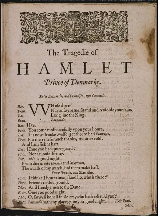 A page from Hamlet, from Shakespeare's First Folio