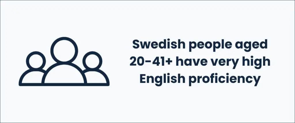 Swedish people aged 20-41+ have very high English proficiency