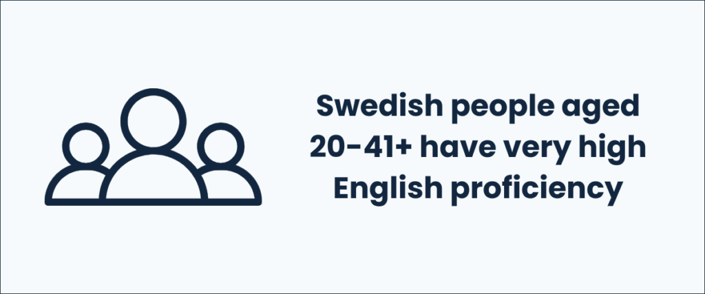 Swedish people aged 20-41+ have very high English proficiency